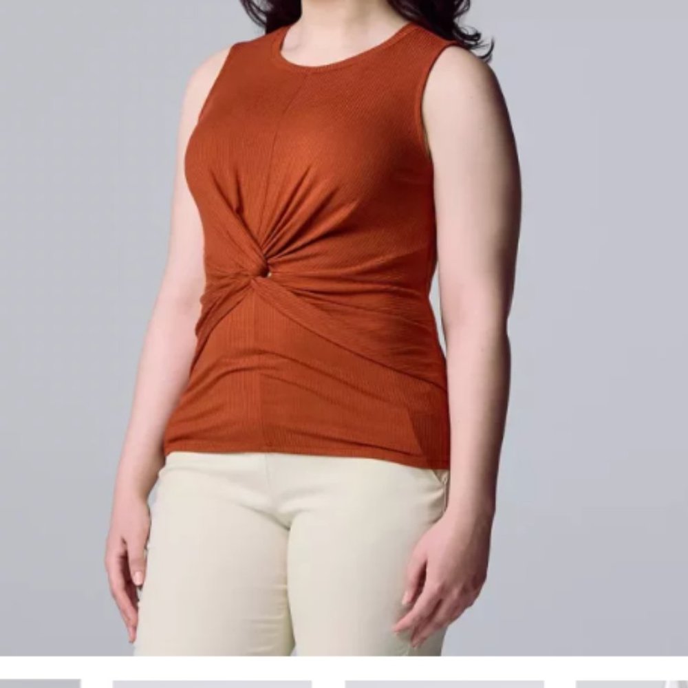 NWT Simply Vera Vera Wang Rusty Copper Flattering Twist-Front Ribbed Tank Size L